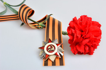 Red flower, Saint George ribbon, order of Great patriotic war
