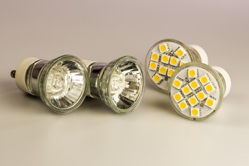 Modern LED bulbs with classic old bulbs