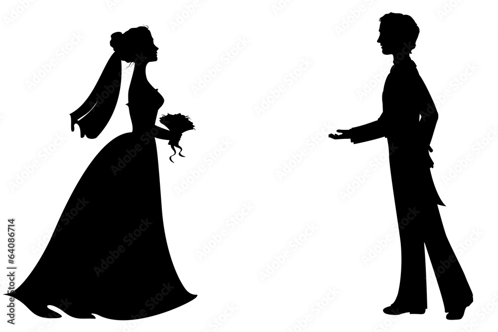 Sticker silhouettes of bride and groom