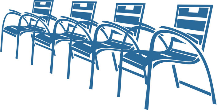 Row of blue chairs on Promenade des Anglais, Nice, France