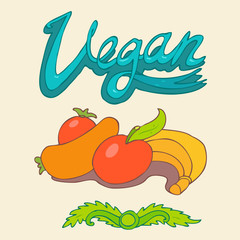 vegan retro style for design, vector illustration, hand drawn