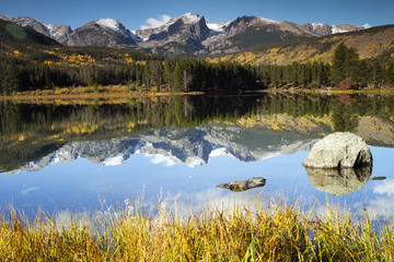 Mt. Hallet reflected in Sprague Lake at Rocky Mountain NP