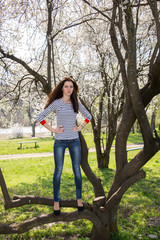 Young beautiful girl on a walk in the country