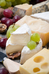 assortment of cheeses and grapes, close-up