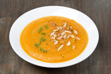 carrot soup with almonds and cress salad
