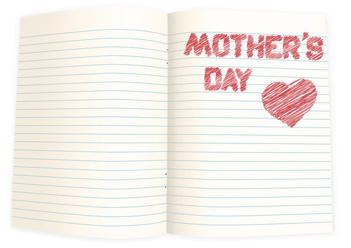 sheet of paper with pencilled text mothers day and heart