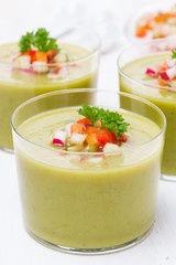 green soup with fresh vegetables, close-up