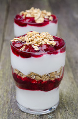 layered dessert with yogurt and granola cherry