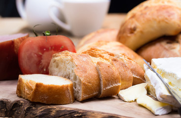bread rolls on the cutting board