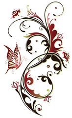 Ranke mit Blumen und Schmetterling. Vintage Style.