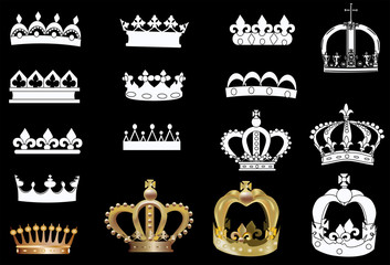 Obraz premium white and gold crowns isolated on black