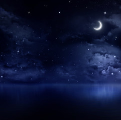 Fototapeta na wymiar beautiful night sky in the open sea
