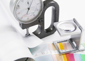 Lens and micrometer. Prepress concept