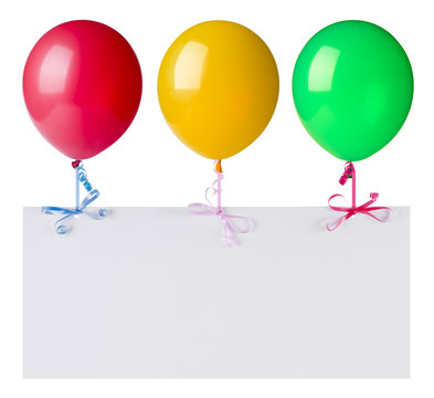 Balloons with banner isolated on white