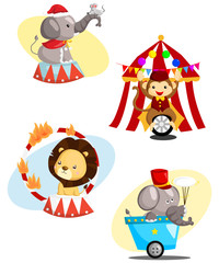 Naklejka premium Circus Carnival Animal Vector Set