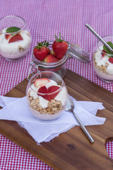 Delicious fresh strawberries and yoghurt breakfast