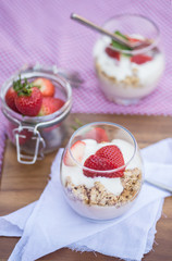 Delicious fresh strawberries and yoghurt breakfast