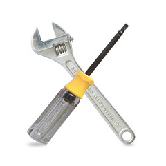 Screwdriver and Wrench isolated on white background