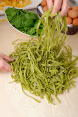 traditional italian homemade pasta with spinach