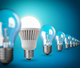 Idea concept with light bulbs on blue