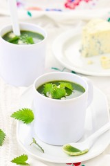 wild nettle cream soup with blue cheese  .