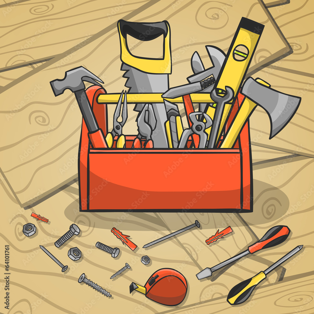 Wall mural Working toolbox and instruments kit