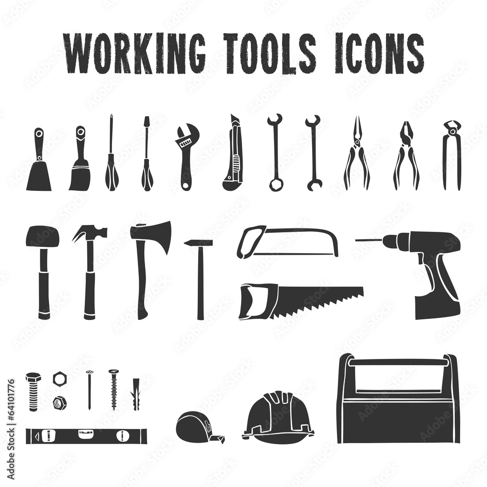 Sticker Working tool box icons set