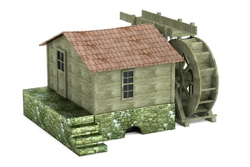 realistic 3d render of water mill