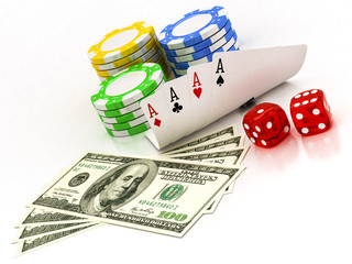 dollars, chips and cards