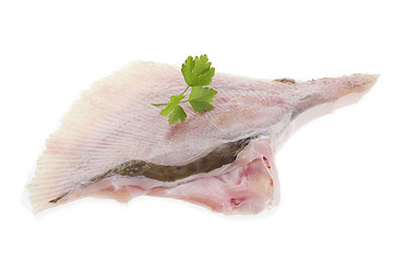 Fresh ray wings with parsley on white background