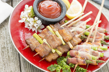 Kushiyaki - Belly pork and asparagus wrapped in bacon