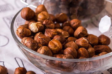 hazelnuts in the glass bowl