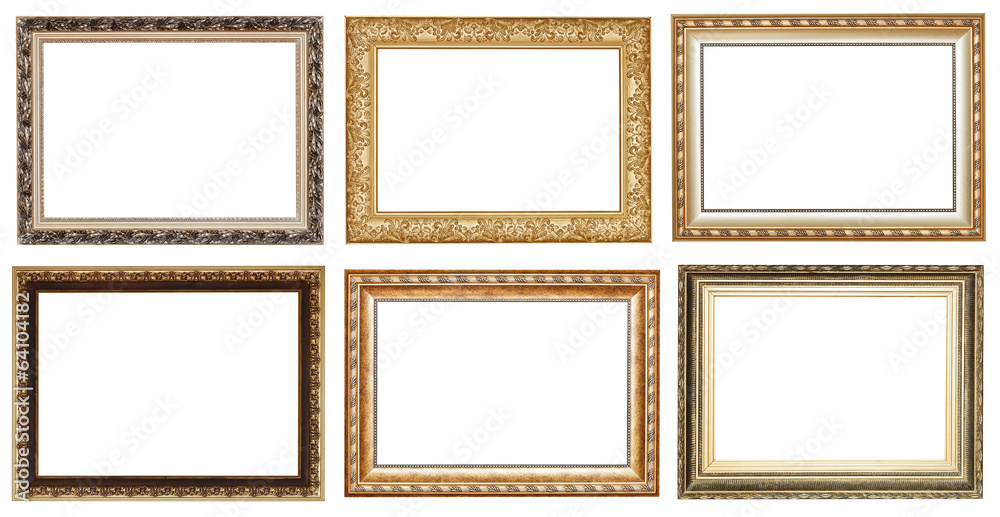 Wall mural set of wide golden ancient wooden picture frames