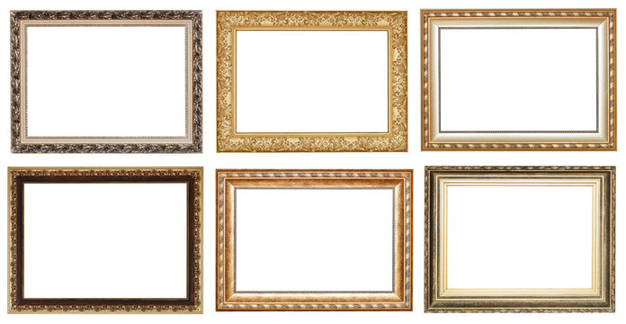 set of wide golden ancient wooden picture frames