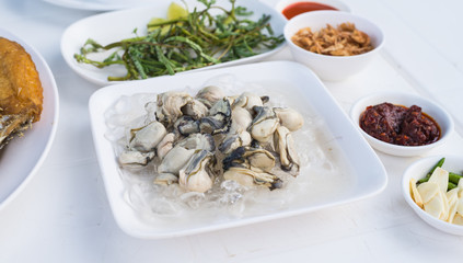 Fresh oyster in Thai style food