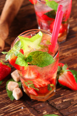 Fresh strawberry mojito drink