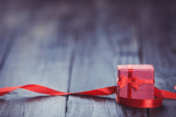 Christmas gift box on wooden table