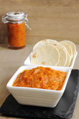 Roasted vegetable sauce with pita bread. Ajvar