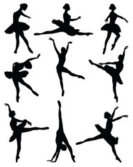 Black silhouettes of ballerinas, vector
