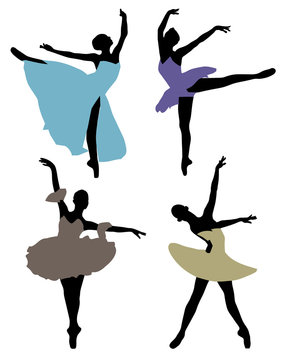 Silhouettes of ballerinas, vector