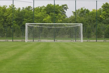 Foto auf Acrylglas Fußball Tor im Stadion Fußballplatz mit weißen Linien