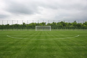 Abwaschbare Fototapete Fußball Tor im Stadion Fußballplatz mit weißen Linien