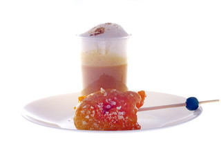 curry cappuccino and prawn in tangerine batter