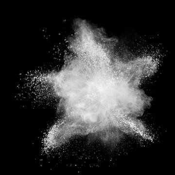 White Powder Explosion Isolated On Black