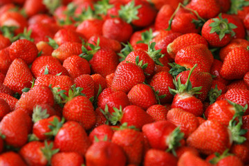 Natural juicy strawberries on the street market