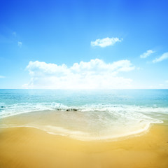 Golden Beach And Blue Sky