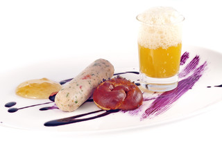 white seafood sausage and beer