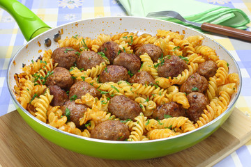 Fried pork meatballs with pasta