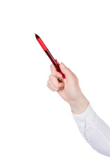 Hand hält einen Stift