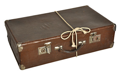 Vintage brown suitcase isolated on white background